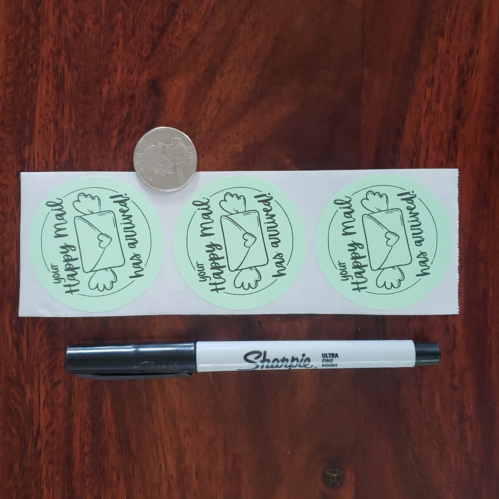 3/$15 50pc 2” Happy Mail Has Arrived Stickers Mint Green Packaging Labels - Picture 3 of 5